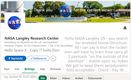 >>> Hello NASA Langley Research Center - thank you for looking - we love your flying telescope cameras - that you for exellent science programs - If you want make the Moon-Family and Marsian-Family living there - You need to provide home structures - that